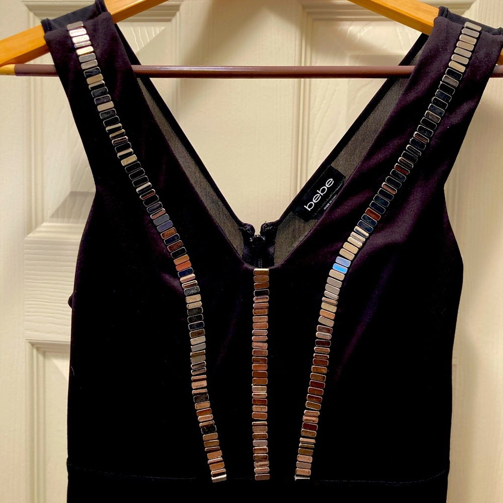 Bebe Black V-neck Beaded Body/Jumpsuit